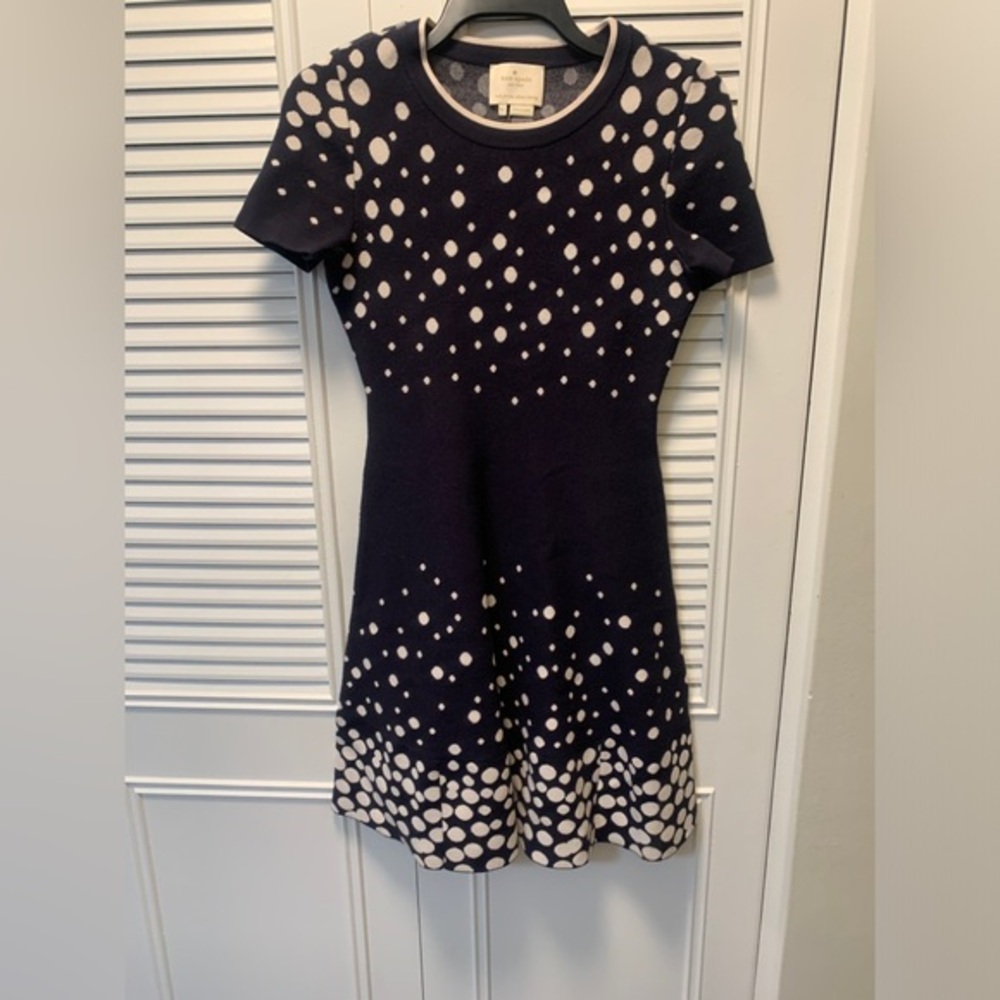 Kate Spade Navy Blue Polka Dot Fit & Flare Dress-A14
